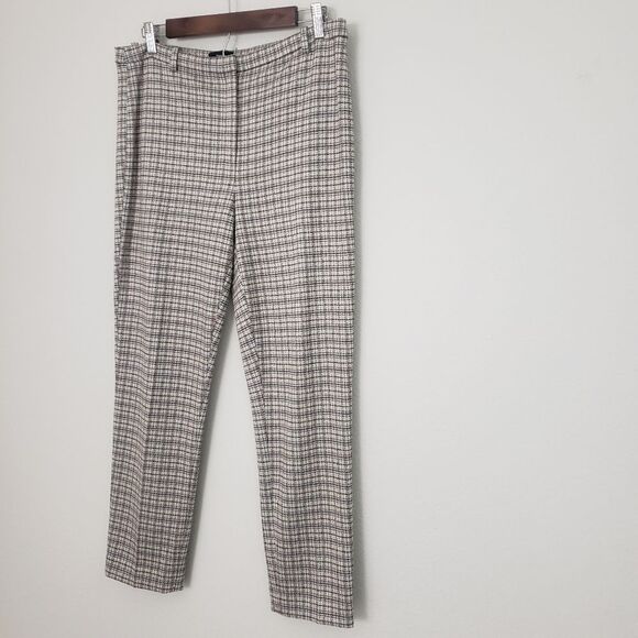 Theory Slim Fit Plaid Pants 10 Beige Business Office Casual Preppy Academia Work - Picture 6 of 9